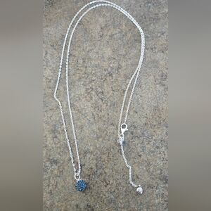 Hillberg & Berk 925 18" Silver Chain And Blue Glitter Ball
